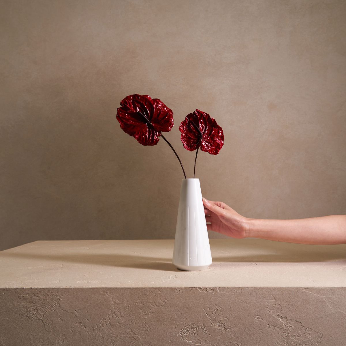 Venus et Fleur Red Burgundy Eternity Anthurium Flower Arrangement in Ela Marble Vase