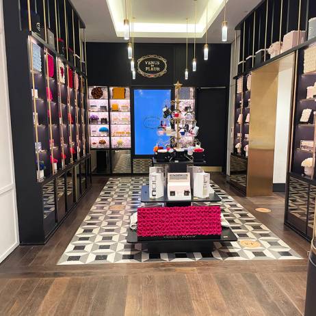 interior of the Venus et Fleur boutique with flower box displays at the World Trade Center